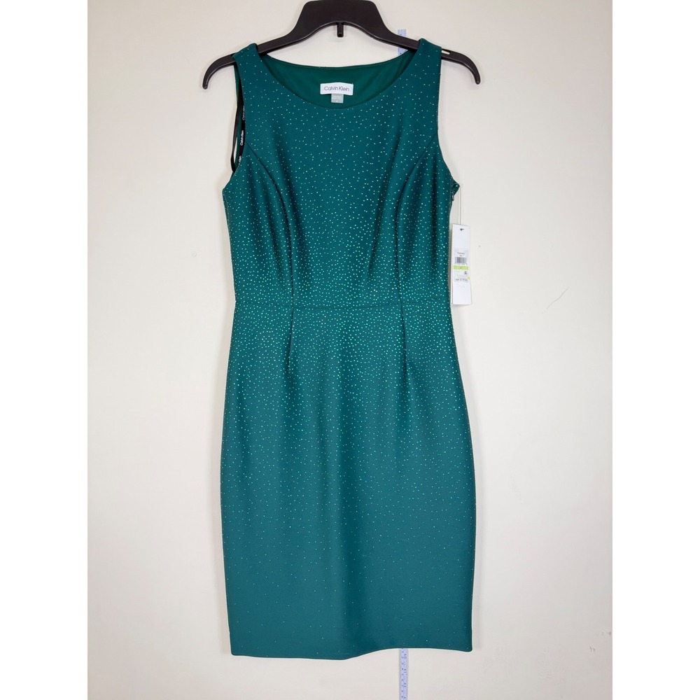 Calvin Klein Sheath Dress Womens 4 New Green Rhinestone Sleeveless MSRP $139